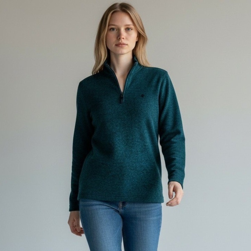 IZOD  Quarter Zip Pullover Sweater Ocean Depths Heather‎ Teal Women's Small NWT